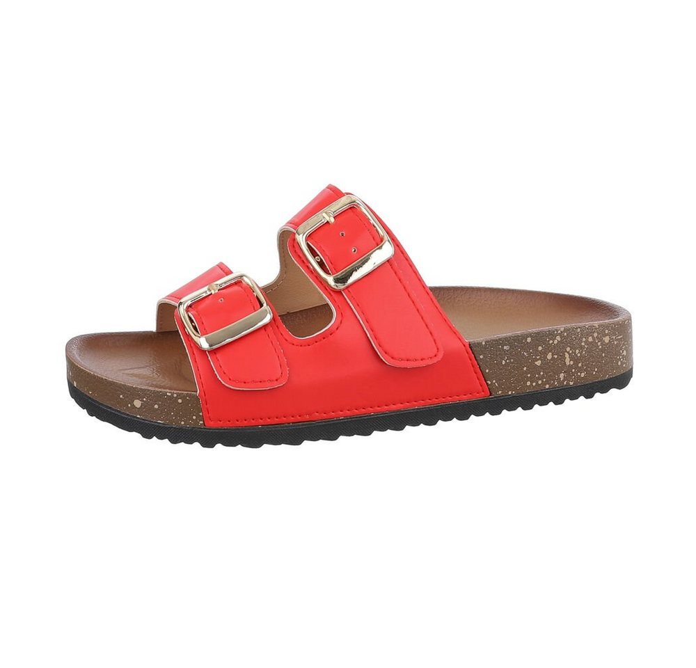 Ital-Design Damen Mules Freizeit Pantolette (85744194) Flach Pantoletten in Rot