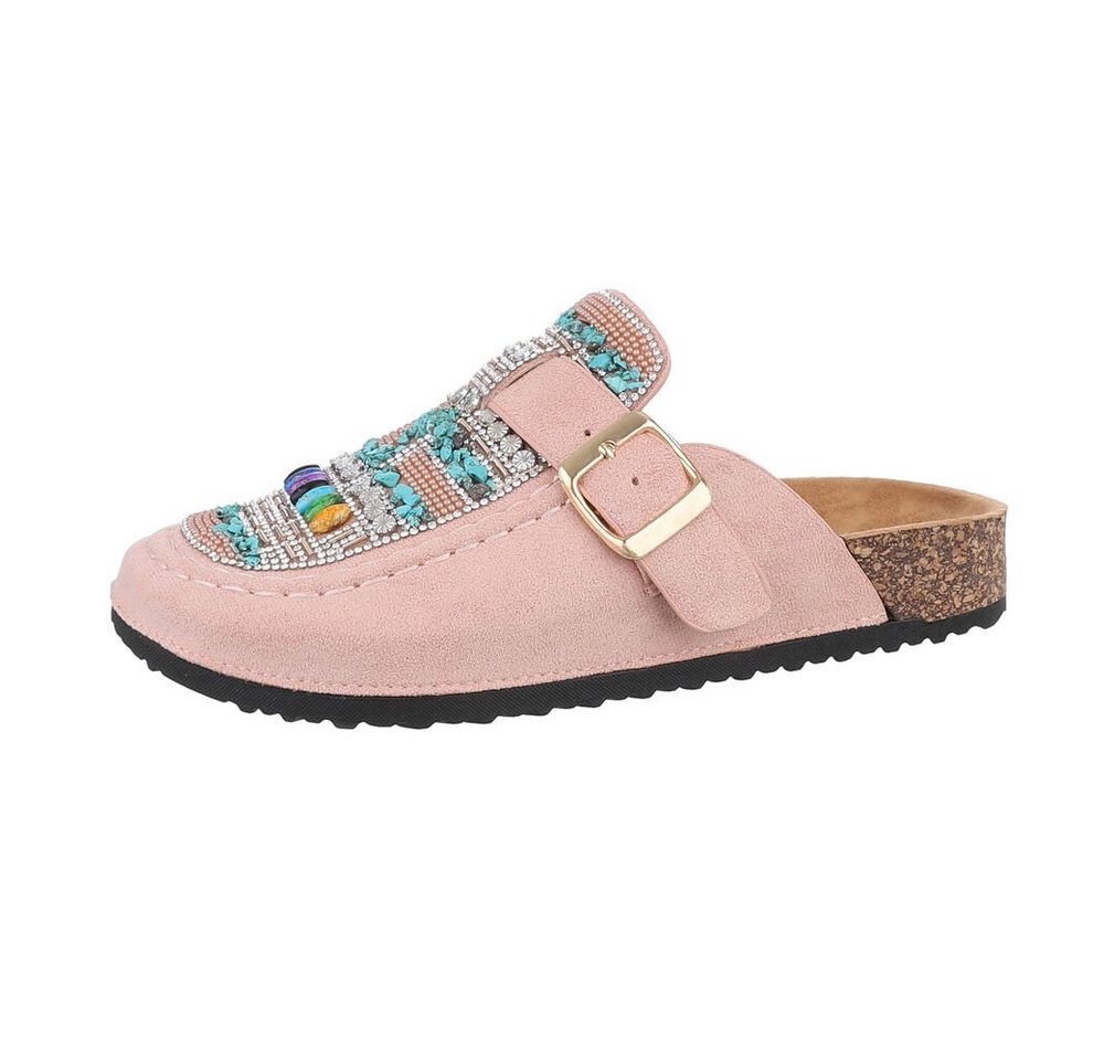 Ital-Design Damen Mules Freizeit Pantolette (85878258) Flach Pantoletten in Altrosa