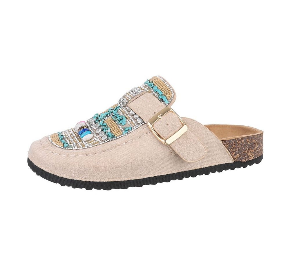Ital-Design Damen Mules Freizeit Pantolette (85878281) Flach Pantoletten in Beige