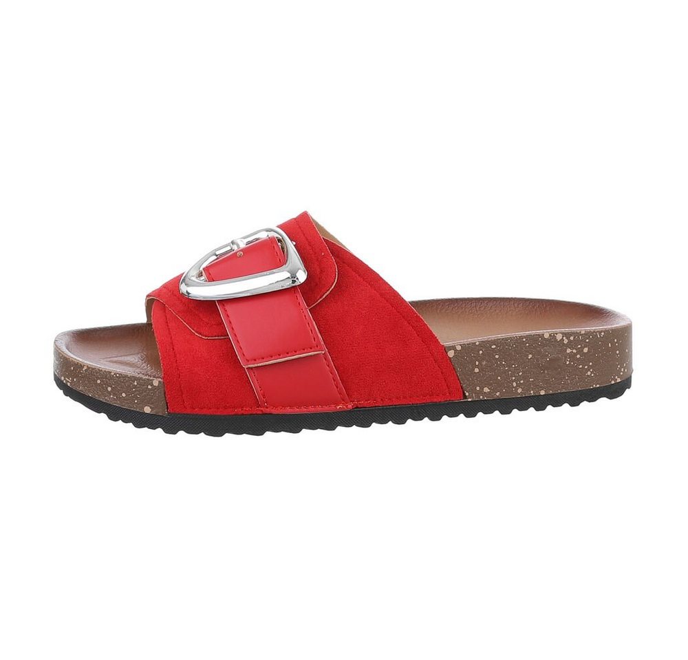 Ital-Design Damen Mules Freizeit Pantolette (85878286) Flach Pantoletten in Rot
