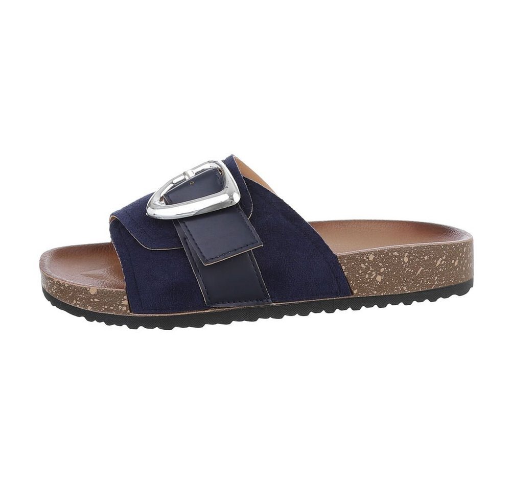 Ital-Design Damen Mules Freizeit Pantolette (85878297) Flach Pantoletten in Dunkelblau