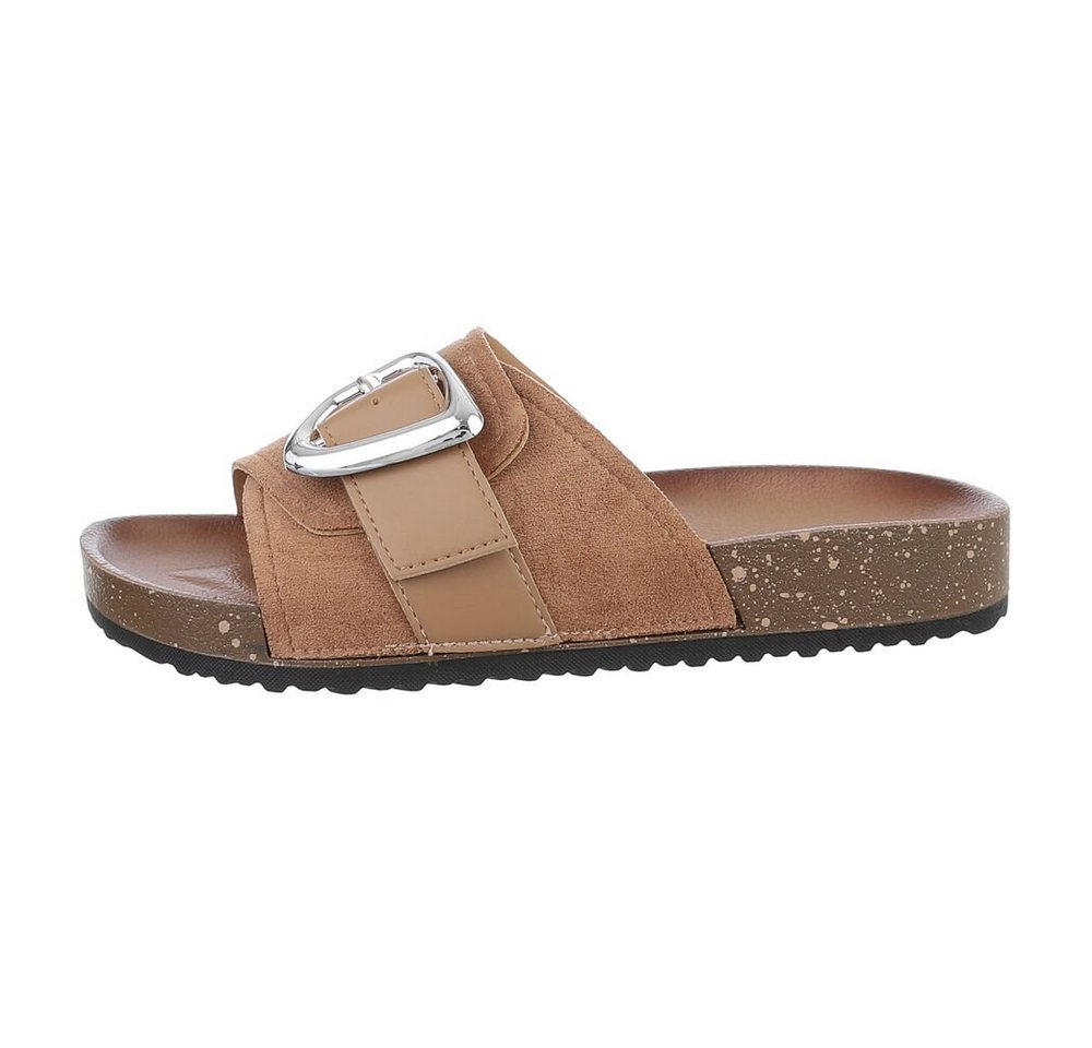 Ital-Design Damen Mules Freizeit Pantolette (85878303) Flach Pantoletten in Hellbraun