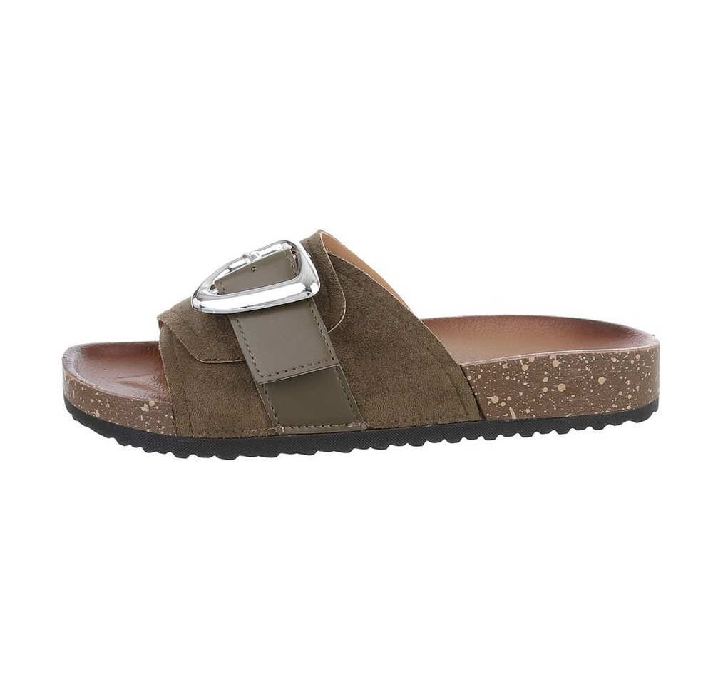 Ital-Design Damen Mules Freizeit Pantolette (85878315) Flach Pantoletten in Olive