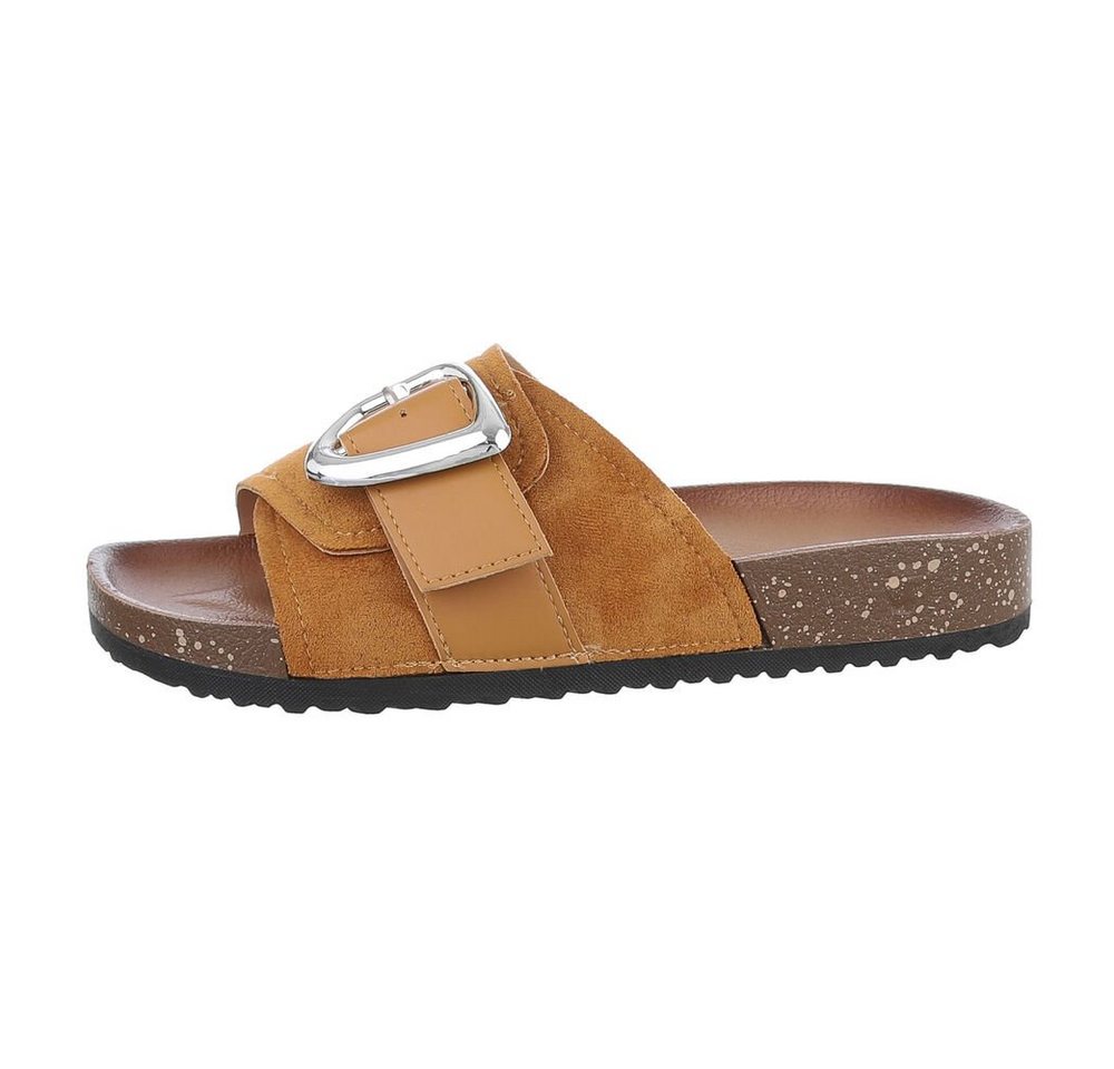 Ital-Design Damen Mules Freizeit Pantolette (85878322) Flach Pantoletten in Camel