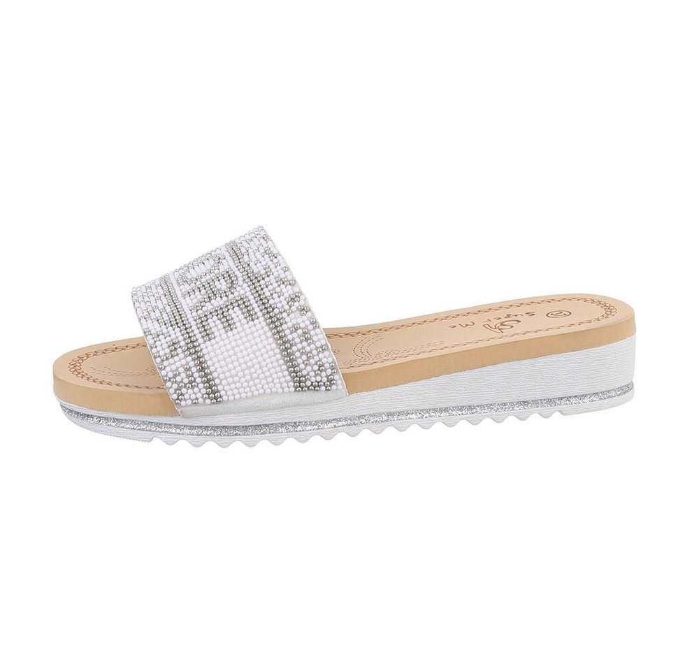 Ital-Design Damen Mules Freizeit Pantolette (86016947) Keilabsatz/Wedge Keilsandaletten in Weiß