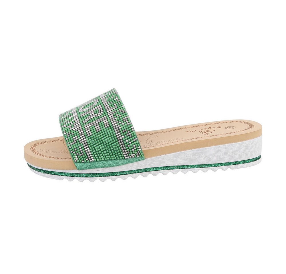 Ital-Design Damen Mules Freizeit Pantolette (86016950) Keilabsatz/Wedge Keilsandaletten in Grün