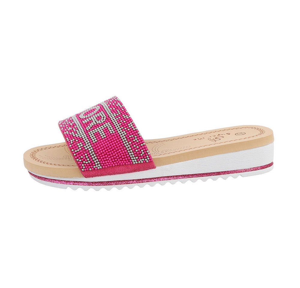 Ital-Design Damen Mules Freizeit Pantolette (86016958) Keilabsatz/Wedge Keilsandaletten in Pink