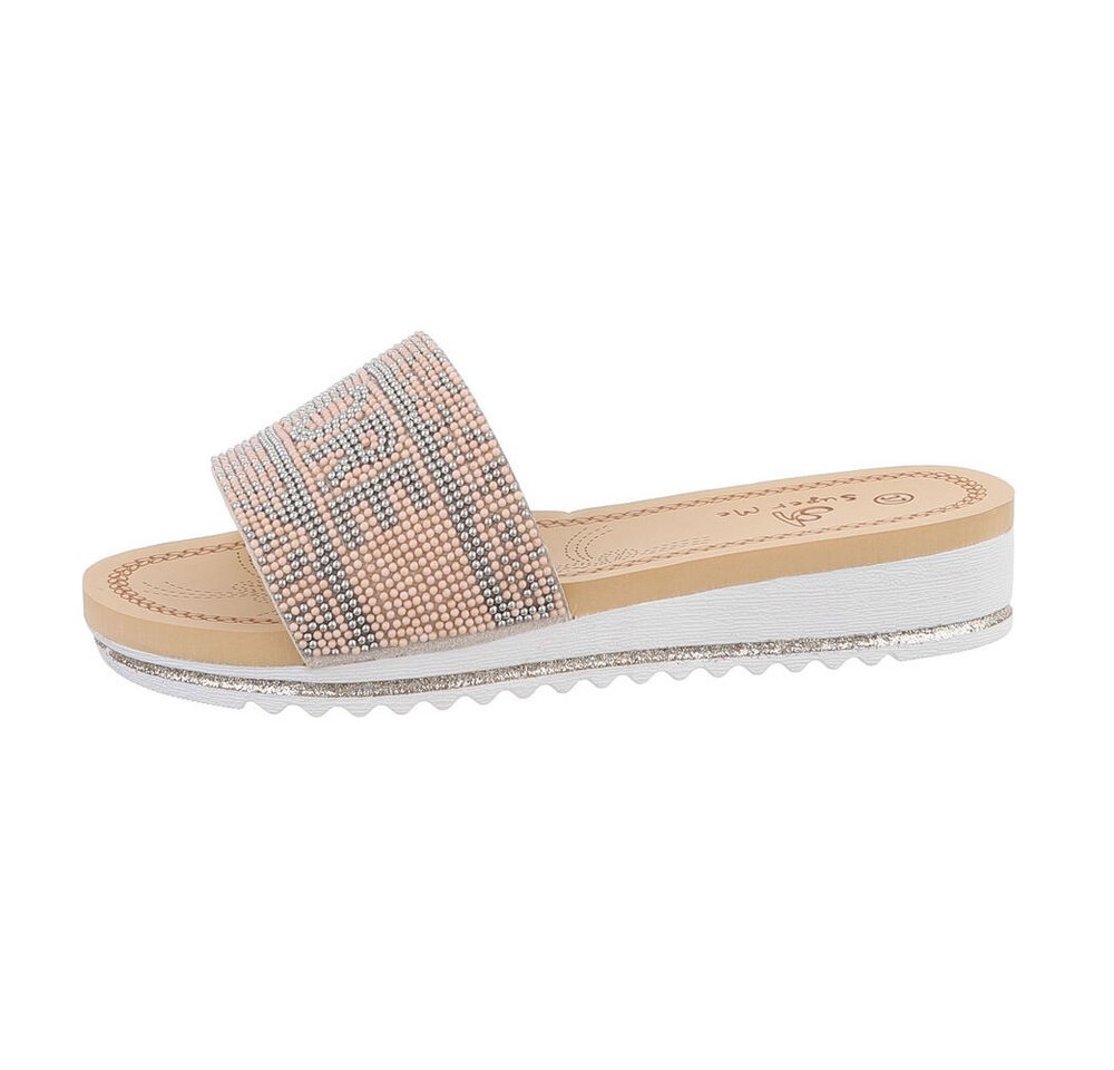 Ital-Design Damen Mules Freizeit Pantolette (86016972) Keilabsatz/Wedge Keilsandaletten in Beige