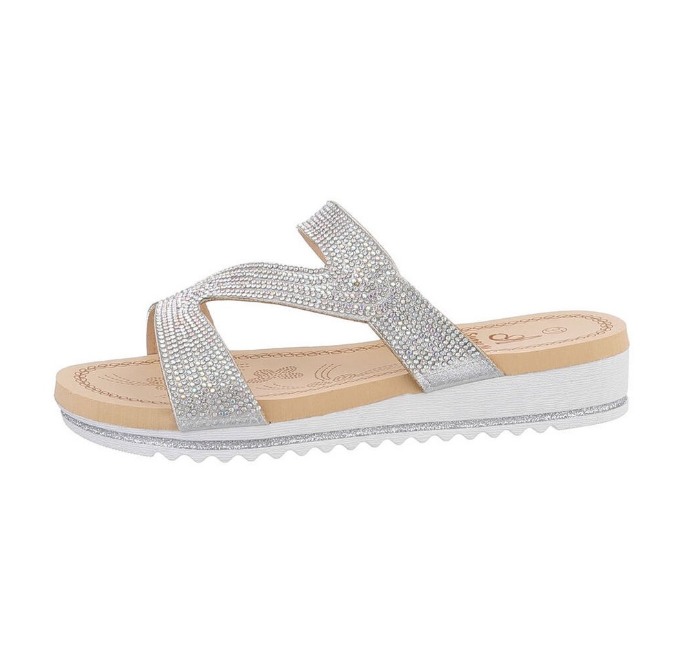 Ital-Design Damen Mules Freizeit Pantolette (86017010) Keilabsatz/Wedge Keilsandaletten in Silber