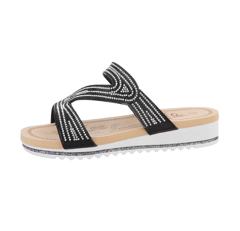 Ital-Design Damen Mules Freizeit Pantolette (86017019) Keilabsatz/Wedge Keilsandaletten in Schwarz