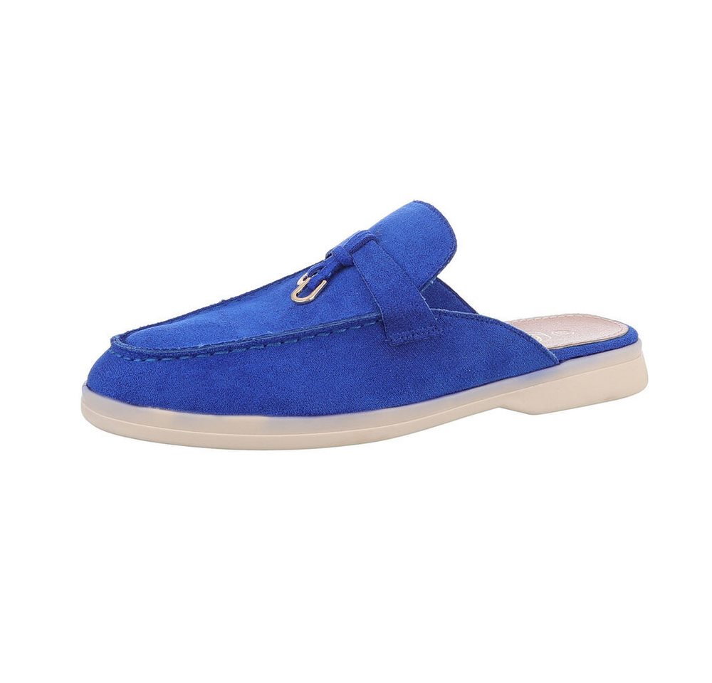 Ital-Design Damen Mules Freizeit Pantolette (86187988) Blockabsatz Pantoletten in Blau
