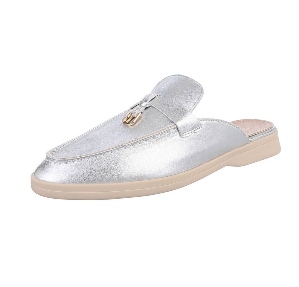 Ital-Design Damen Mules Freizeit Pantolette (86192498) Blockabsatz Pantoletten in Silber