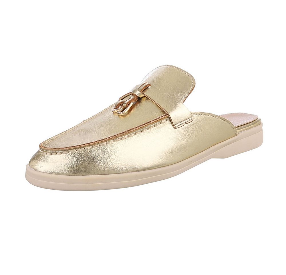 Ital-Design Damen Mules Freizeit Pantolette (86192501) Blockabsatz Pantoletten in Gold