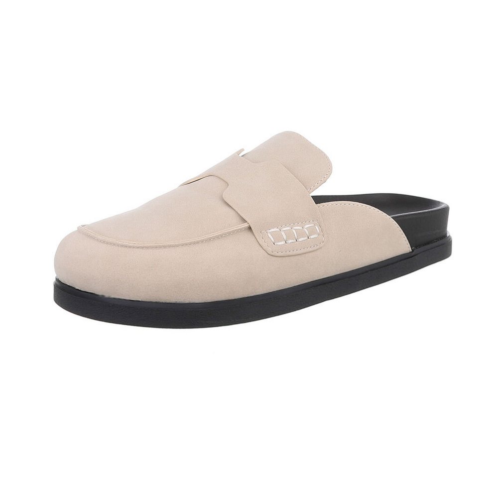 Ital-Design Damen Mules Freizeit Pantolette (86192650) Flach Pantoletten in Beige