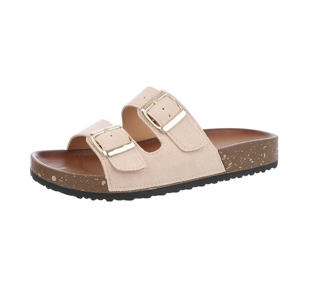Ital-Design Damen Mules Freizeit Pantolette (86192767) Flach Pantoletten in Beige