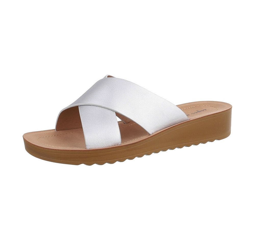 Ital-Design Damen Mules Freizeit Pantolette (86345094) Keilabsatz/Wedge Keilsandaletten in Silber