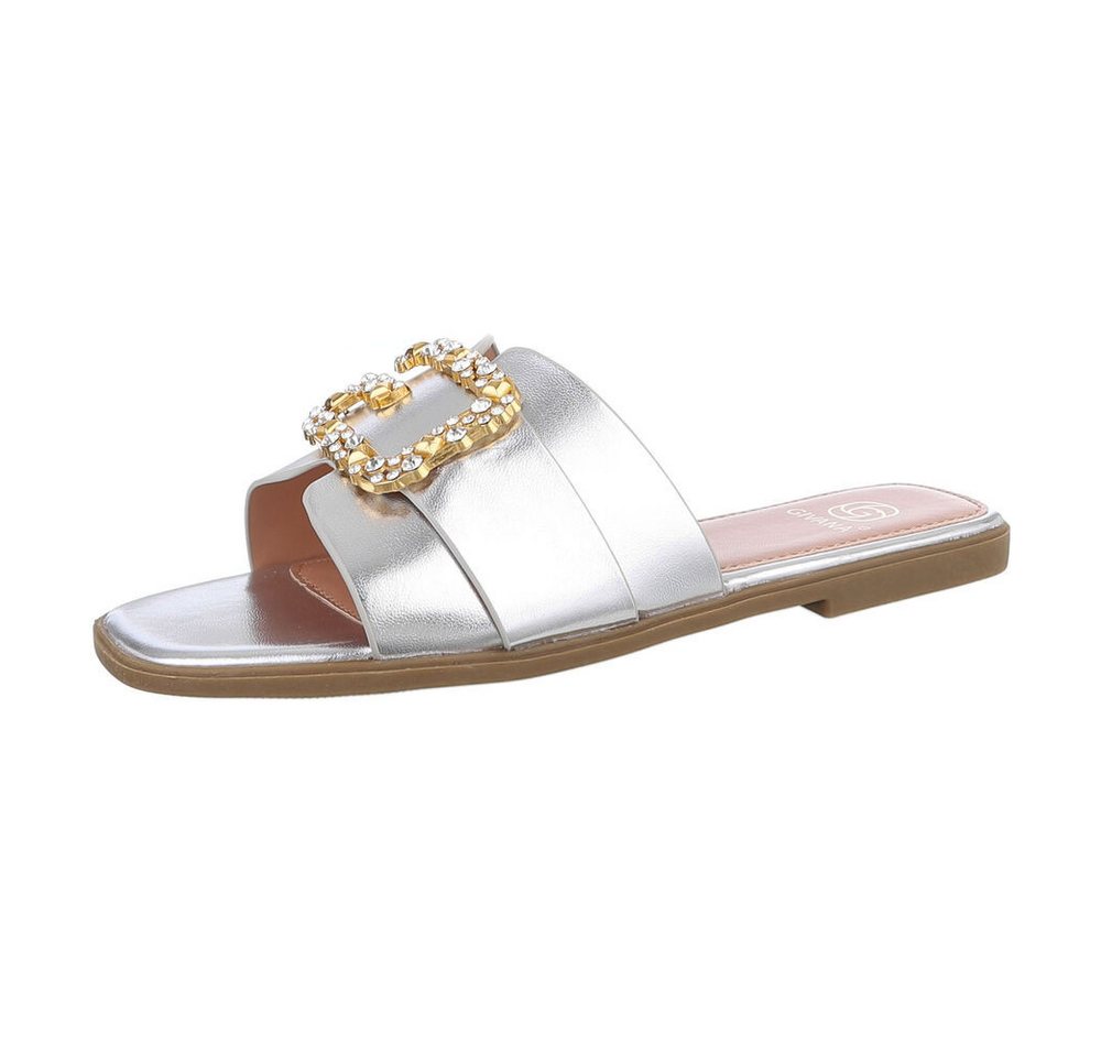 Ital-Design Damen Mules Freizeit Pantolette (86527059) Blockabsatz Pantoletten in Silber