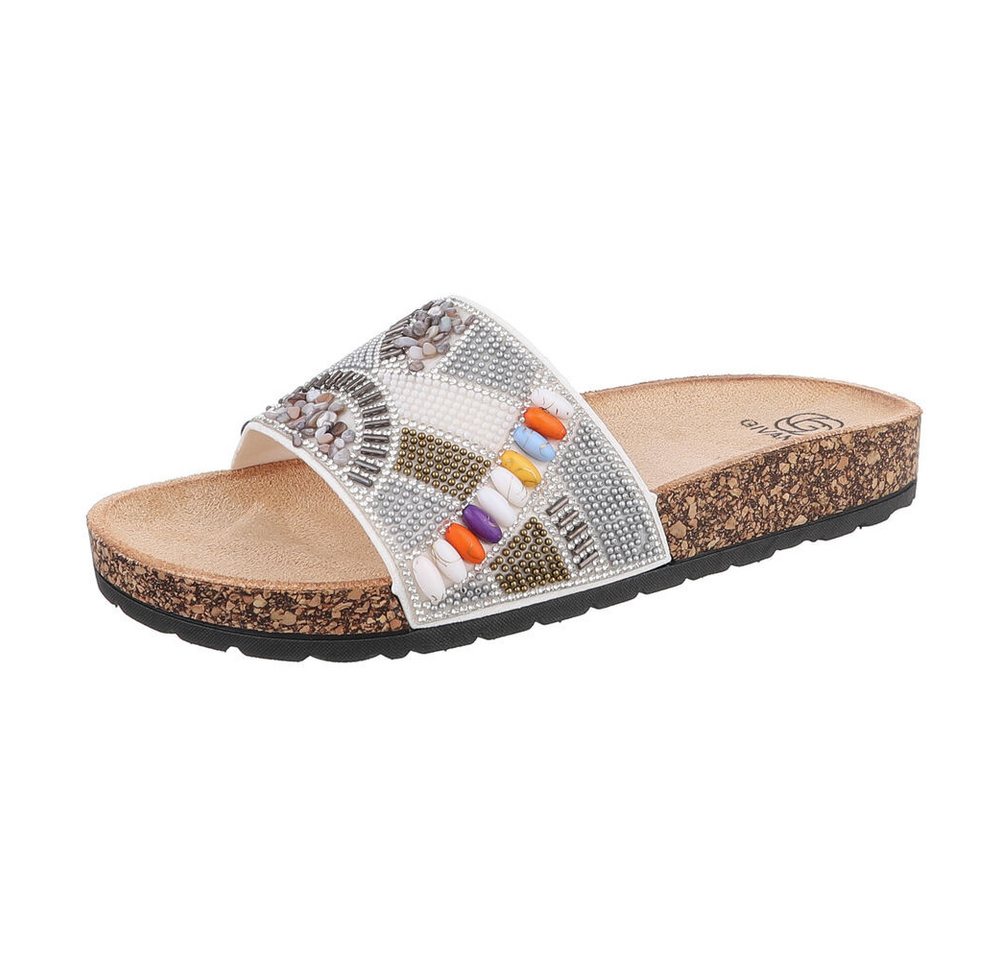 Ital-Design Damen Mules Freizeit Pantolette (86706215) Flach Pantoletten in Weiß