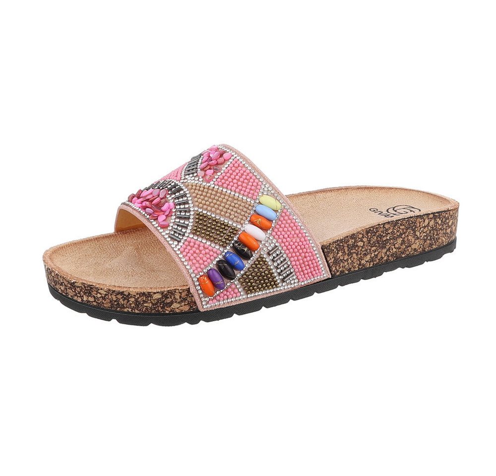 Ital-Design Damen Mules Freizeit Pantolette (86706221) Flach Pantoletten in Rosa
