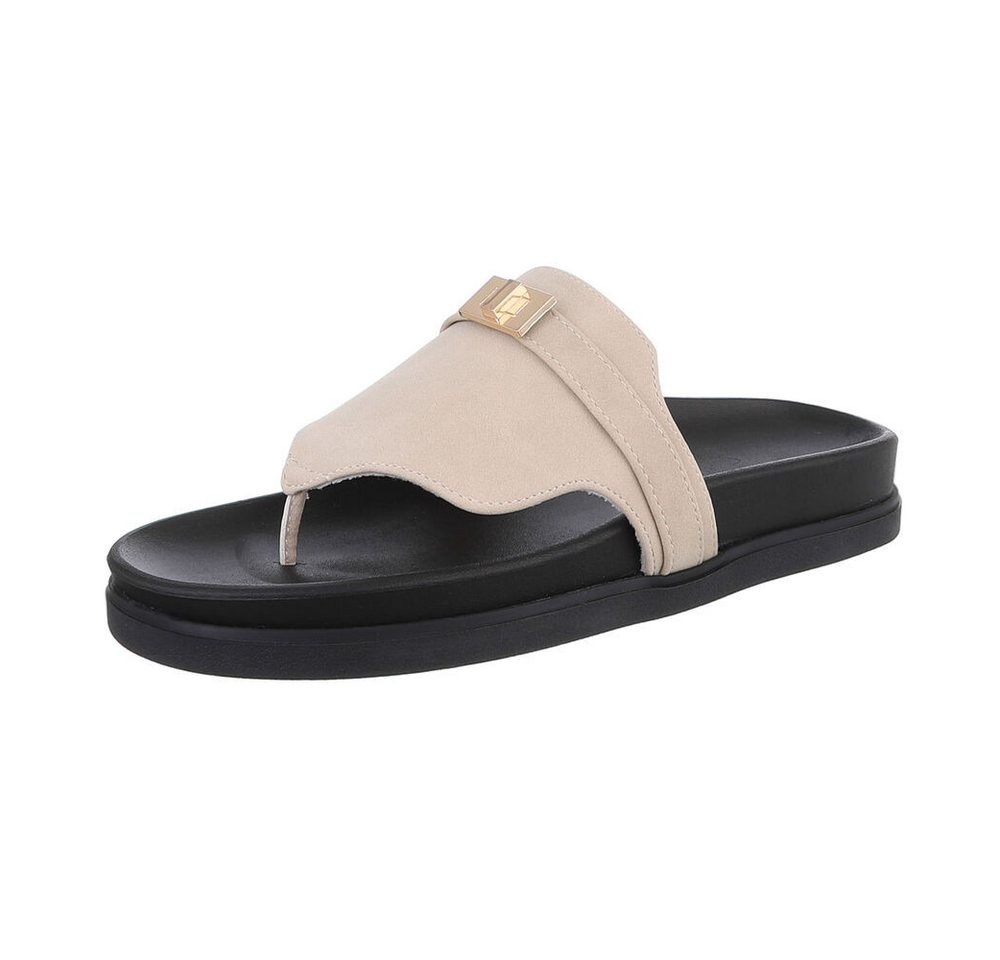 Ital-Design Damen Mules Freizeit Pantolette (86706370) Flach Pantoletten in Beige
