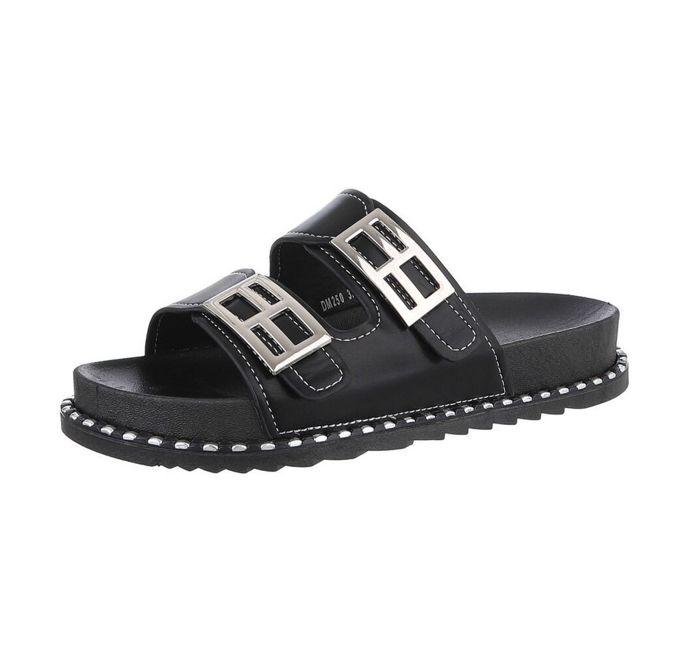 Ital-Design Damen Mules Freizeit Pantolette (86706479) Flach Pantoletten in Schwarz