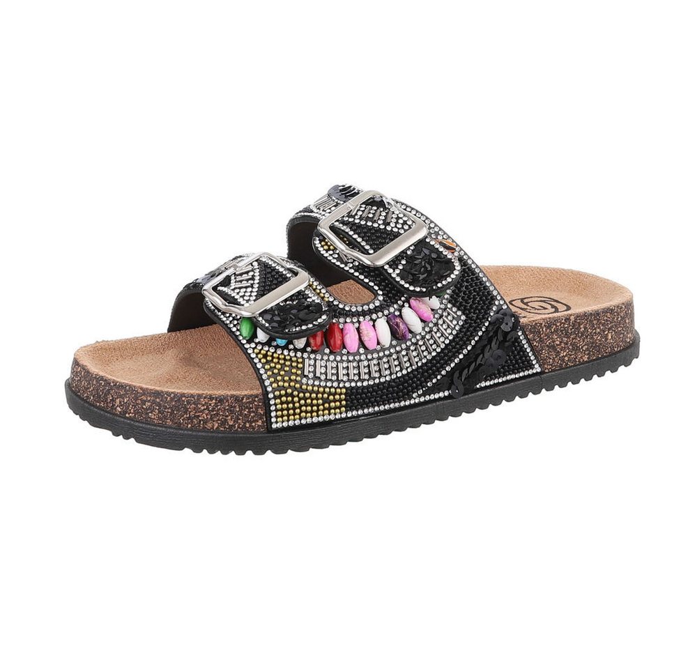 Ital-Design Damen Mules Freizeit Pantolette (86706528) Flach Pantoletten in Schwarz