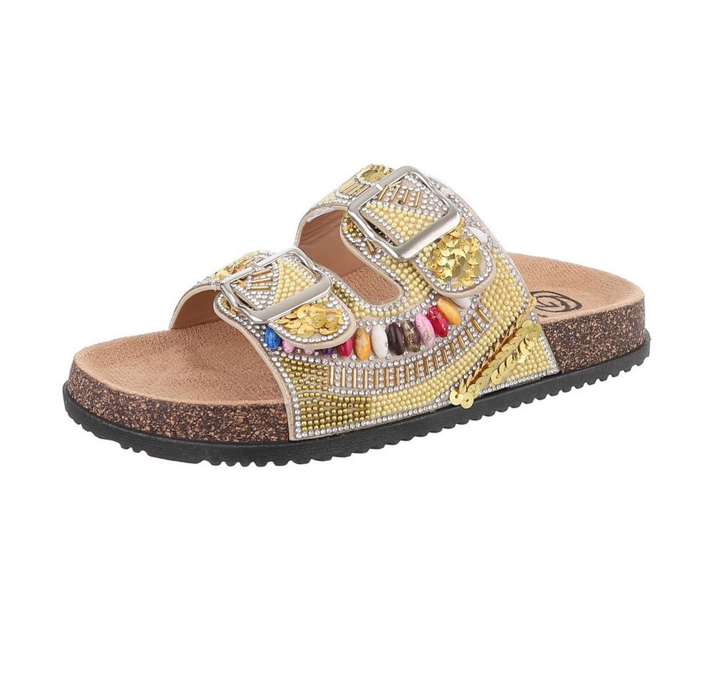 Ital-Design Damen Mules Freizeit Pantolette (86706534) Flach Pantoletten in Beige