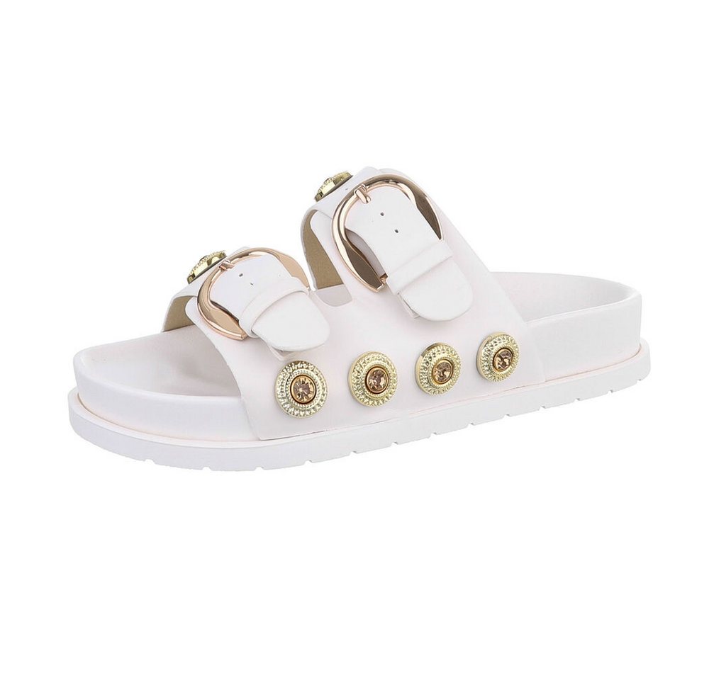 Ital-Design Damen Mules Freizeit Pantolette (86706540) Flach Pantoletten in Weiß