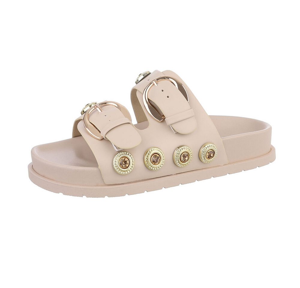 Ital-Design Damen Mules Freizeit Pantolette (86706564) Flach Pantoletten in Beige