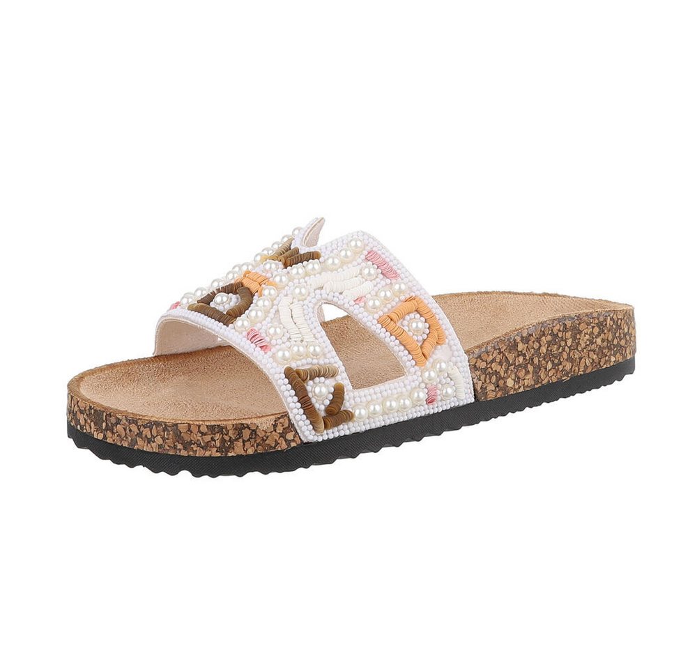 Ital-Design Damen Mules Freizeit Pantolette (86706617) Flach Pantoletten in Weiß