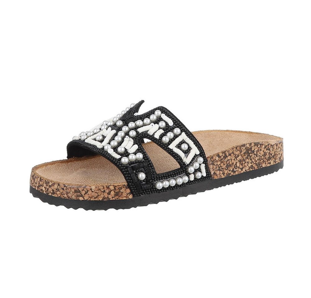 Ital-Design Damen Mules Freizeit Pantolette (86706630) Flach Pantoletten in Schwarz