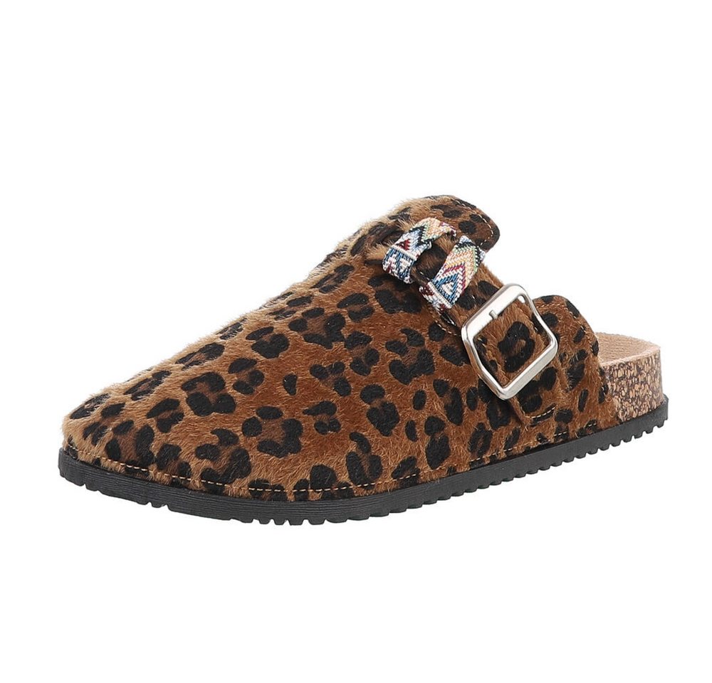 Ital-Design Damen Mules Freizeit Pantolette (88828348) Flach Pantoletten in Braun