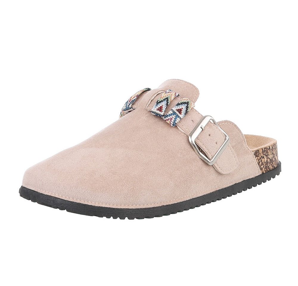 Ital-Design Damen Mules Freizeit Pantolette (88828362) Flach Pantoletten in Beige