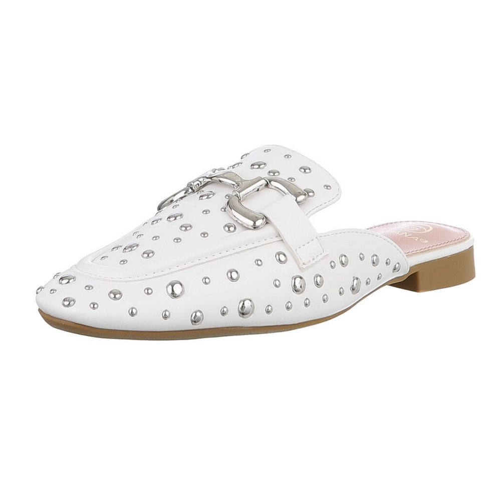 Ital-Design Damen Mules Freizeit Pantolette (88930217) Blockabsatz Pantoletten in Weiß