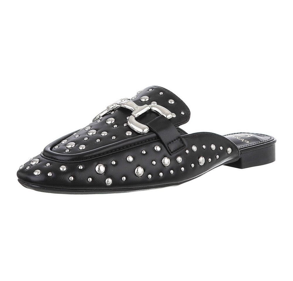 Ital-Design Damen Mules Freizeit Pantolette (88930228) Blockabsatz Pantoletten in Schwarz