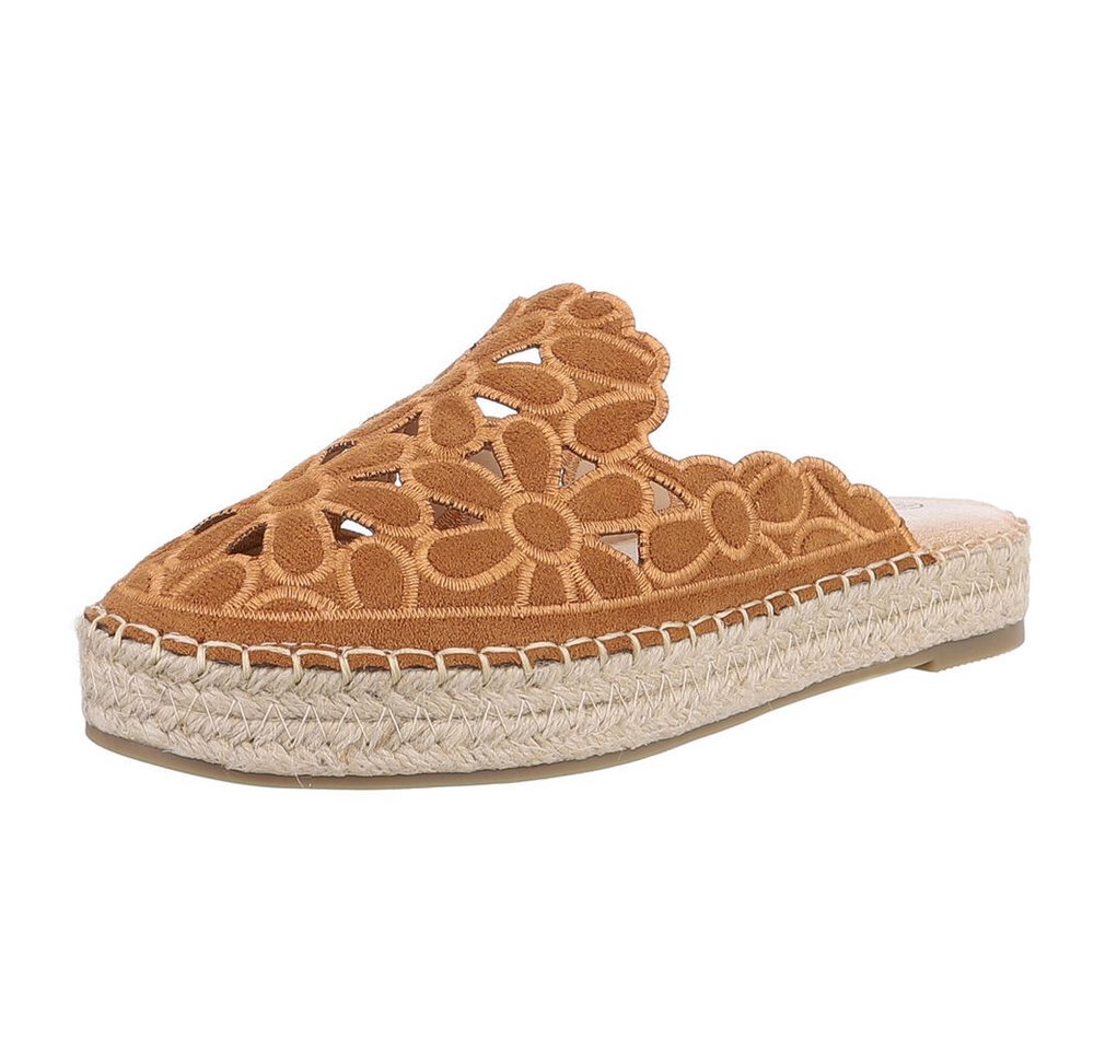 Ital-Design Damen Mules Freizeit Pantolette (88930283) Flach Pantoletten in Camel