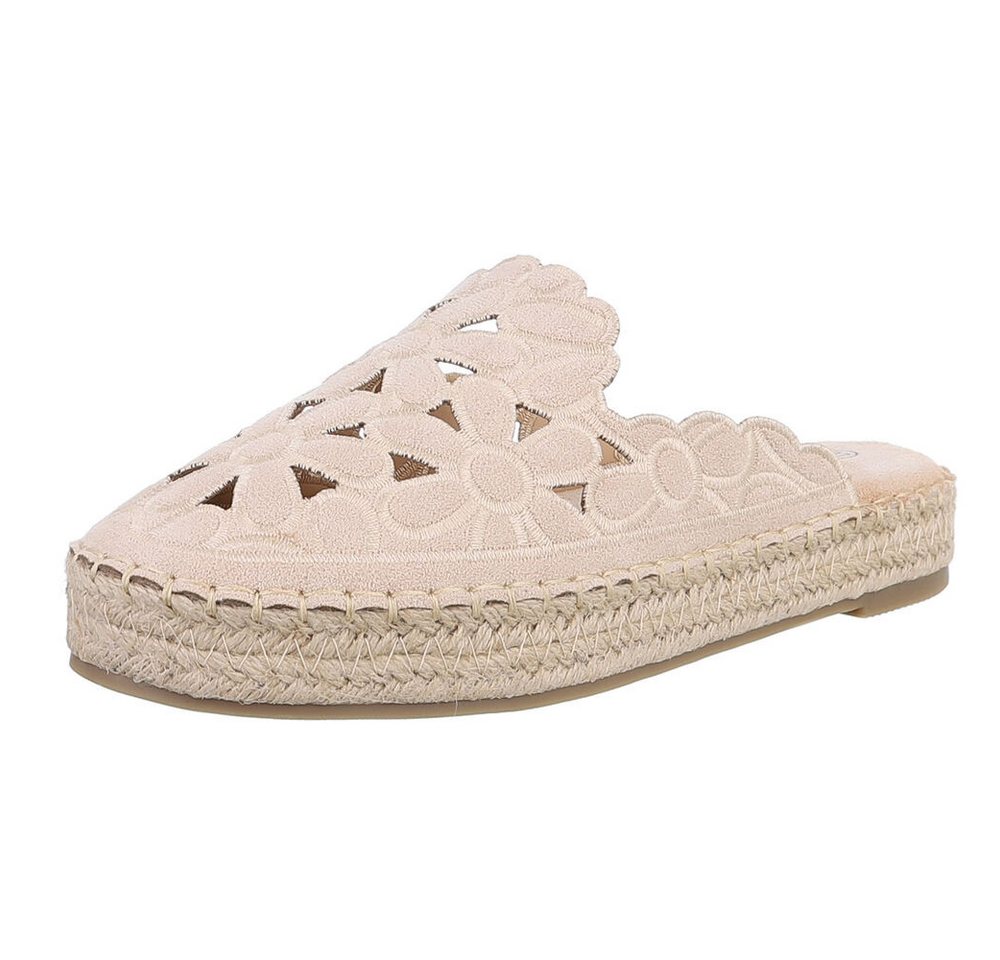Ital-Design Damen Mules Freizeit Pantolette (88930293) Flach Pantoletten in Beige