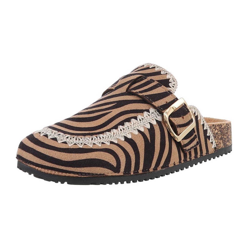 Ital-Design Damen Mules Freizeit Pantolette (88930324) Flach Pantoletten in Braun