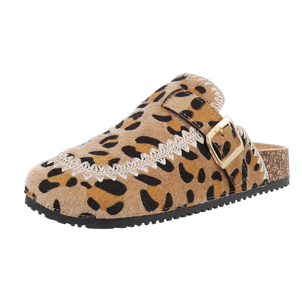 Ital-Design Damen Mules Freizeit Pantolette (88930327) Flach Pantoletten in Beige