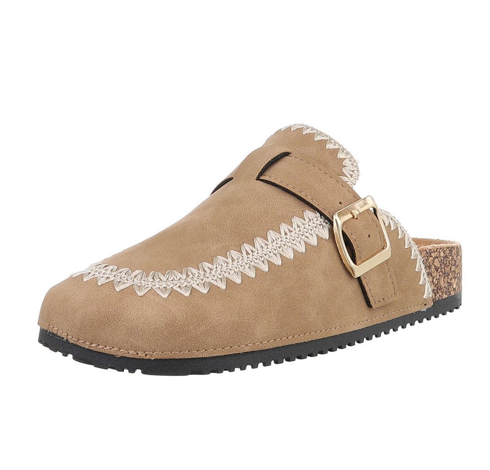 Ital-Design Damen Mules Freizeit Pantolette (88930335) Flach Pantoletten in Hellbraun