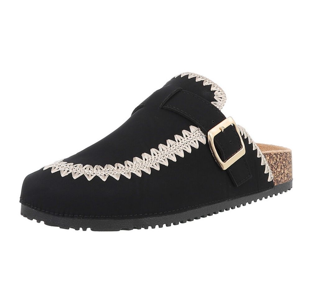 Ital-Design Damen Mules Freizeit Pantolette (88930347) Flach Pantoletten in Schwarz