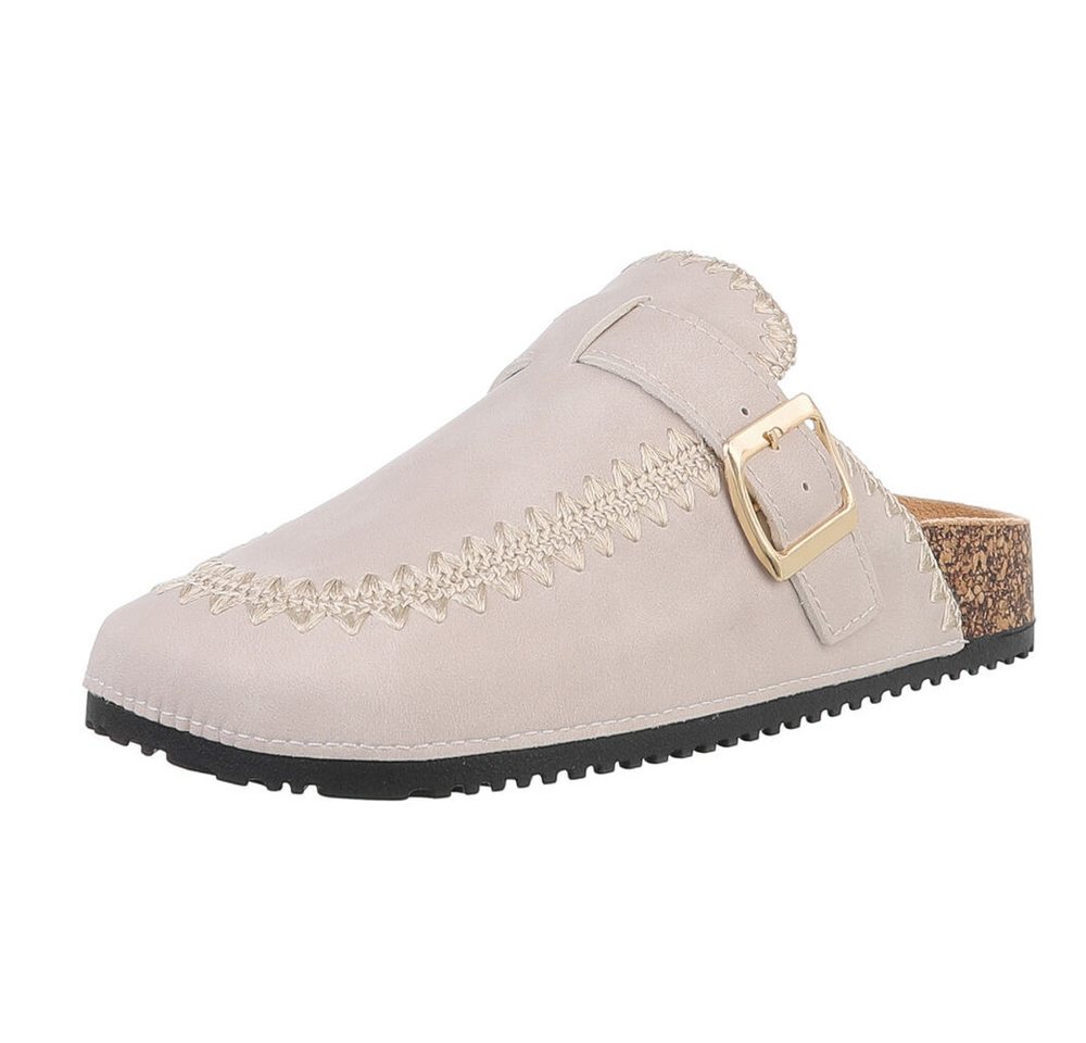 Ital-Design Damen Mules Freizeit Pantolette (88930355) Flach Pantoletten in Beige