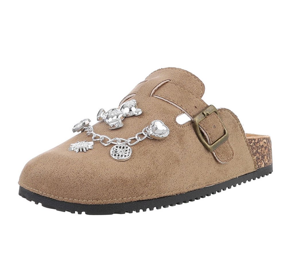 Ital-Design Damen Mules Freizeit Pantolette (88930431) Flach Pantoletten in Hellbraun