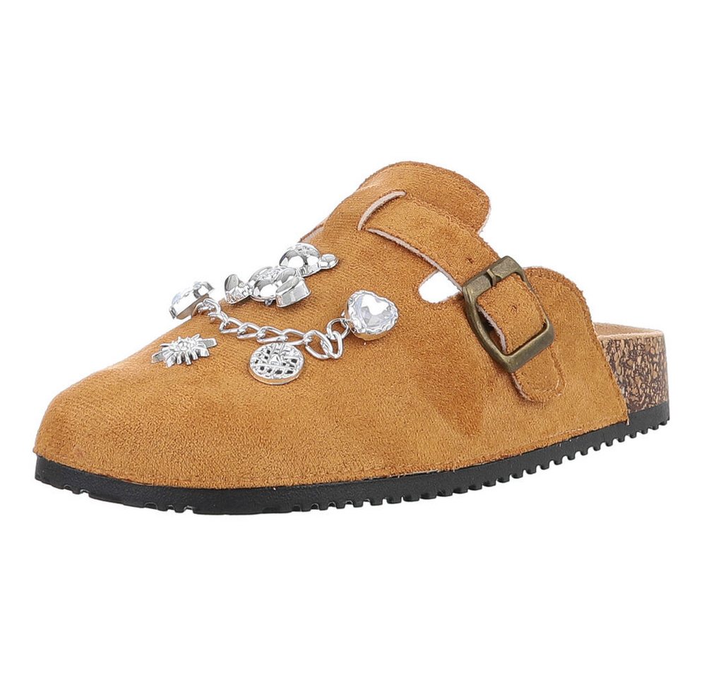 Ital-Design Damen Mules Freizeit Pantolette (88930440) Flach Pantoletten in Camel