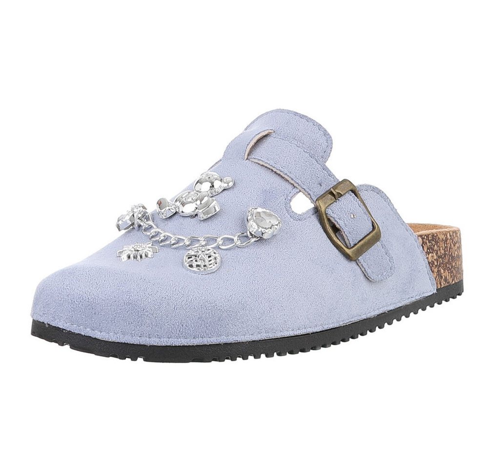 Ital-Design Damen Mules Freizeit Pantolette (88930446) Flach Pantoletten in Hellblau