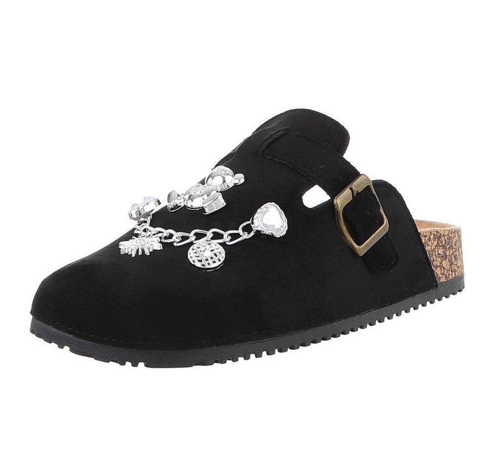 Ital-Design Damen Mules Freizeit Pantolette (88930452) Flach Pantoletten in Schwarz