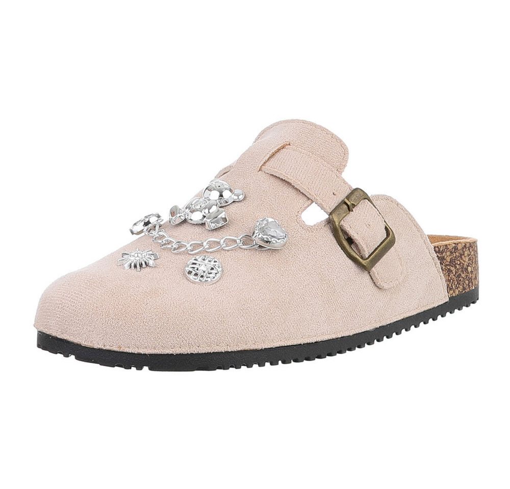 Ital-Design Damen Mules Freizeit Pantolette (88930458) Flach Pantoletten in Beige