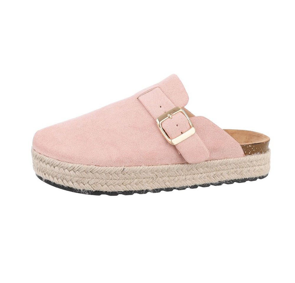 Ital-Design Damen Mules Freizeit Pantolette Flach Pantoletten in Altrosa