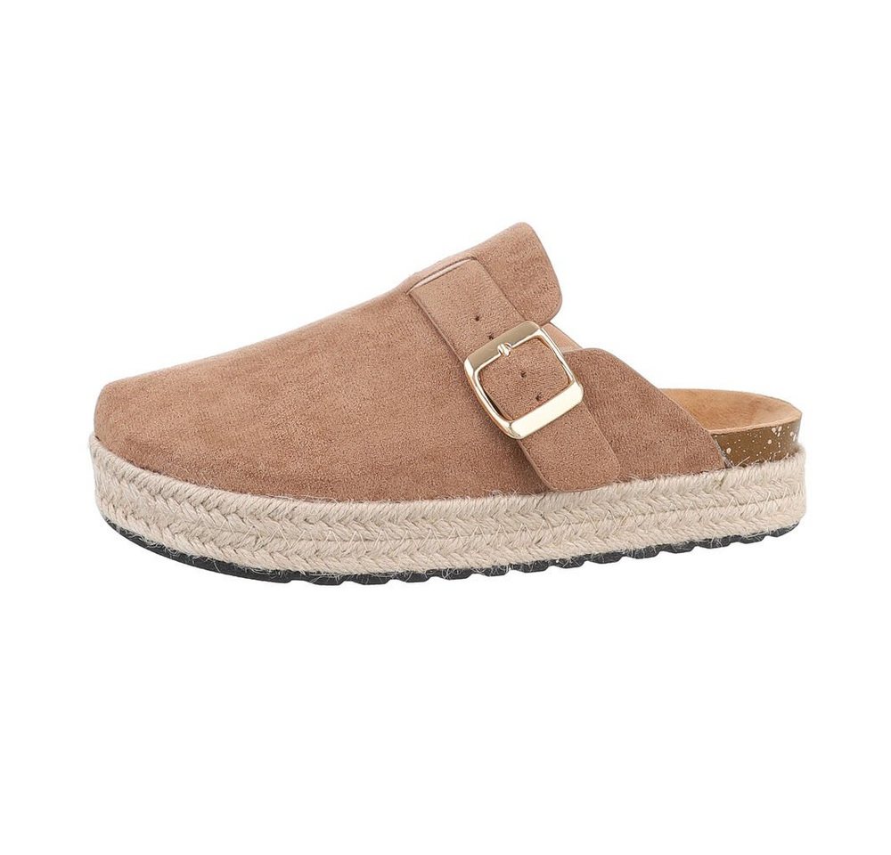 Ital-Design Damen Mules Freizeit Pantolette Flach Pantoletten in Hellbraun