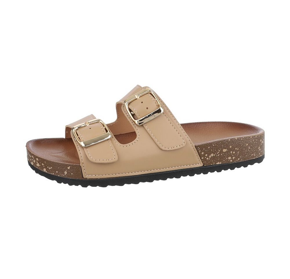 Ital-Design Damen Mules Freizeit Pantolette Flach Pantoletten in Hellbraun